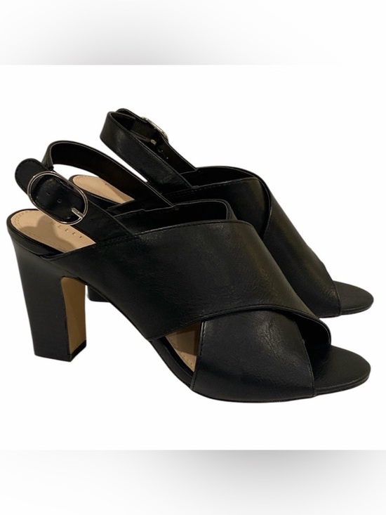 Kelly & Katie Shoes - Kelly & Katie Astalia Crisscross Black Leather Peep Toe Heels Women’s 9.5 NEW